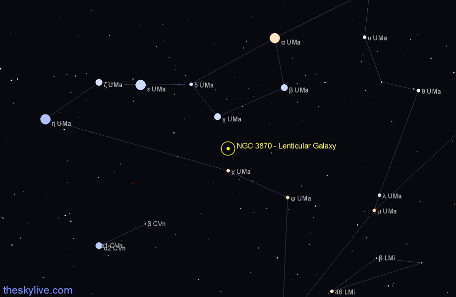 Finder chart NGC 3870 - Lenticular Galaxy in Ursa Major star