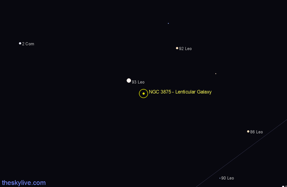 Finder chart NGC 3875 - Lenticular Galaxy in Leo star