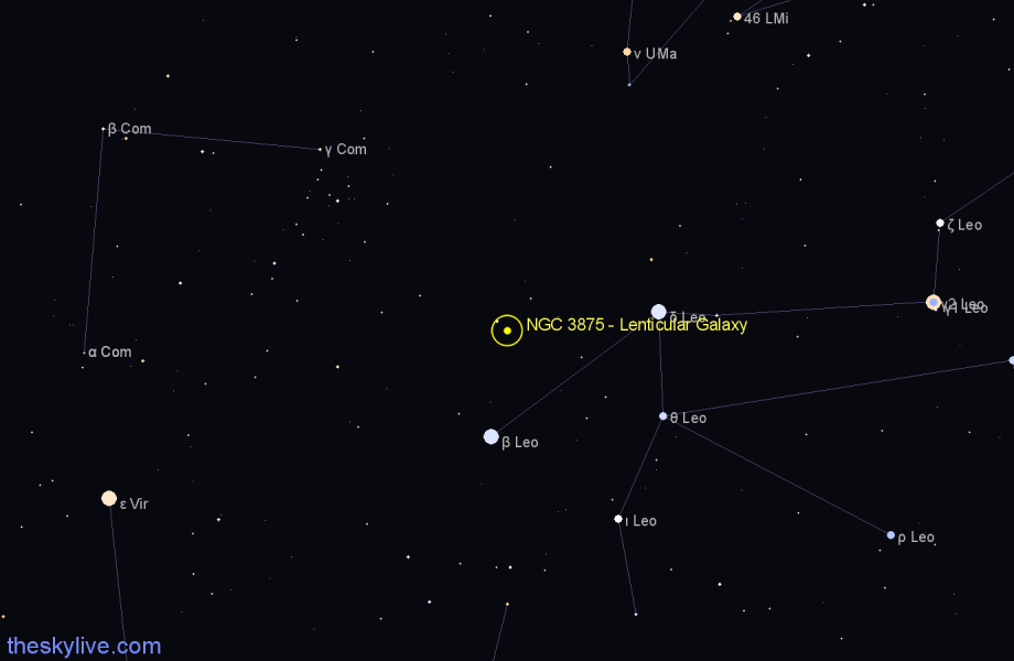 Finder chart NGC 3875 - Lenticular Galaxy in Leo star