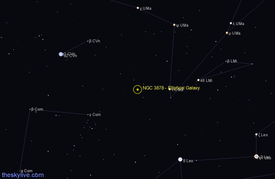 Finder chart NGC 3878 - Elliptical Galaxy in Ursa Major star