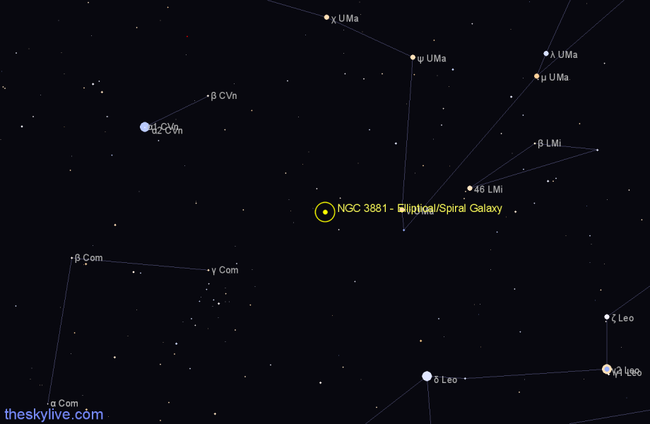 Finder chart NGC 3881 - Elliptical/Spiral Galaxy in Ursa Major star