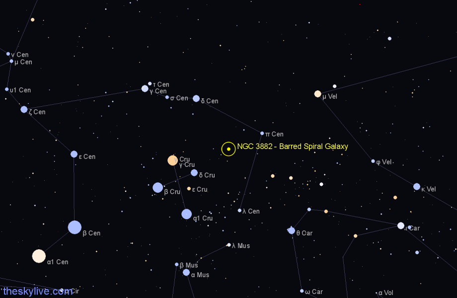 Finder chart NGC 3882 - Barred Spiral Galaxy in Centaurus star