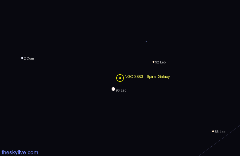 Finder chart NGC 3883 - Spiral Galaxy in Leo star