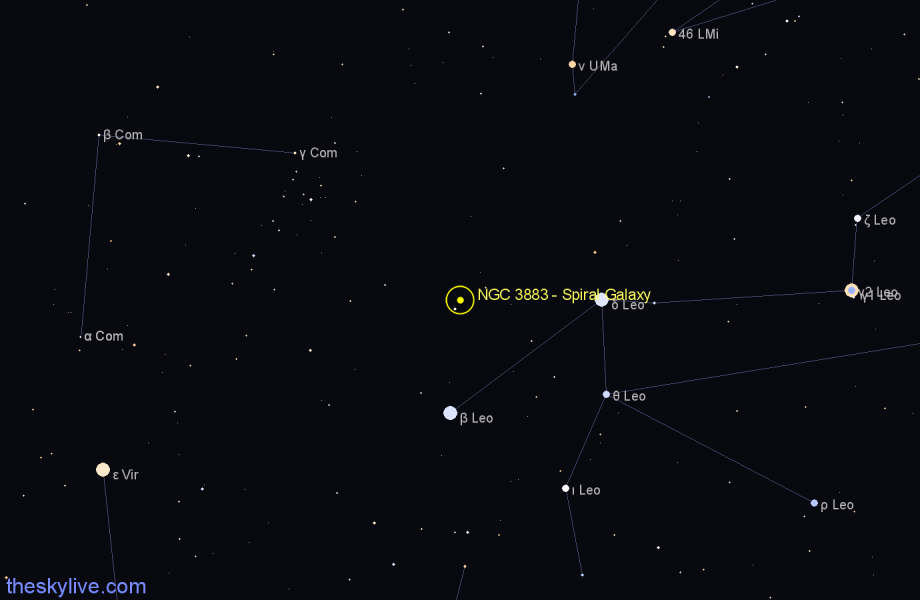 Finder chart NGC 3883 - Spiral Galaxy in Leo star