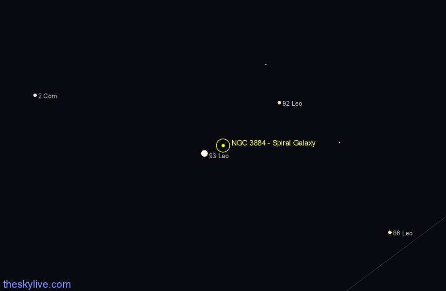 Finder chart NGC 3884 - Spiral Galaxy in Leo star