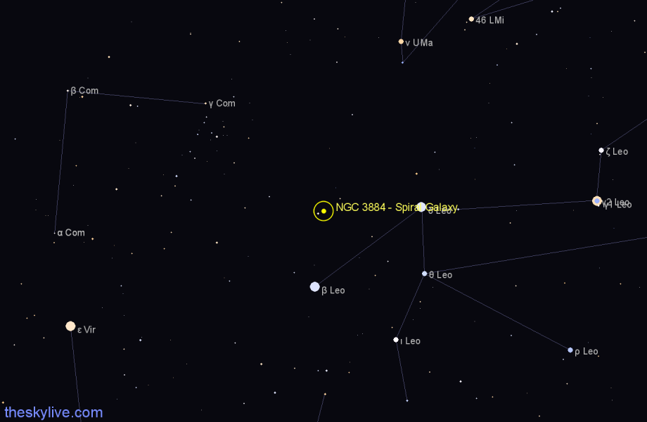 Finder chart NGC 3884 - Spiral Galaxy in Leo star