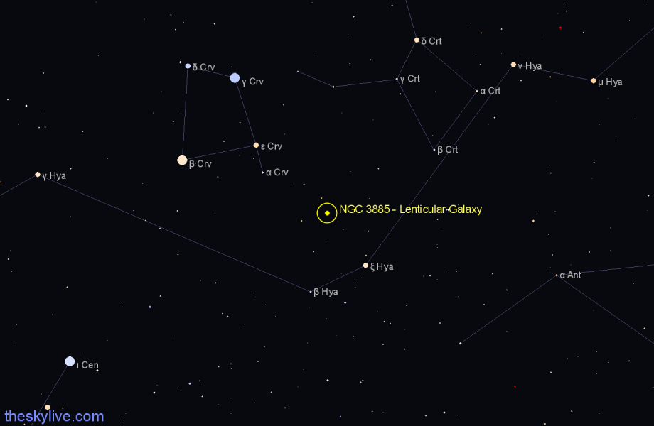 Finder chart NGC 3885 - Lenticular Galaxy in Hydra star