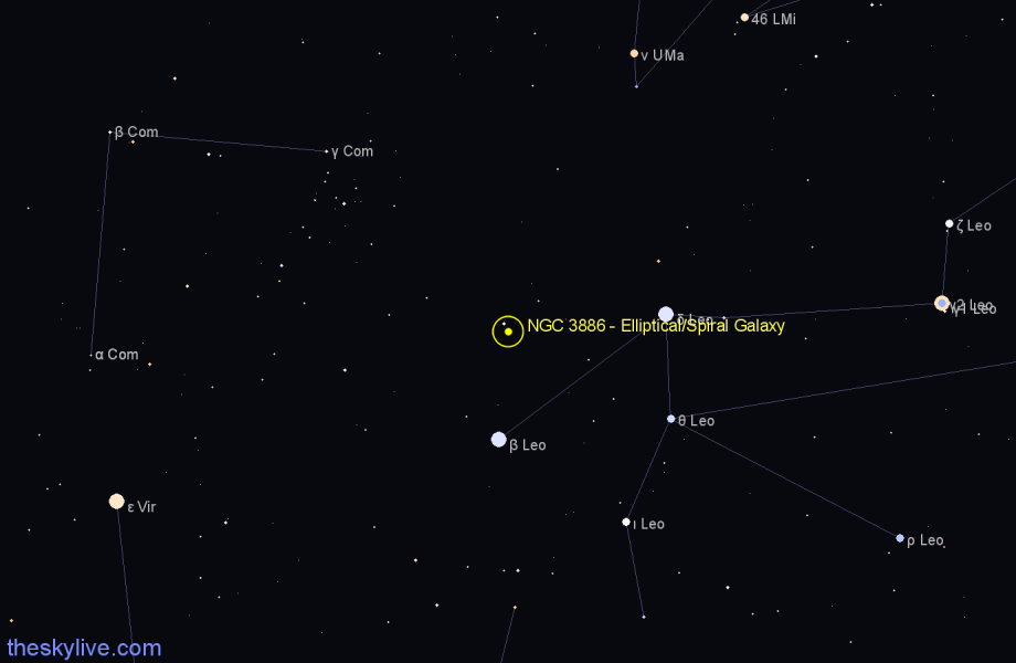 Finder chart NGC 3886 - Elliptical/Spiral Galaxy in Leo star