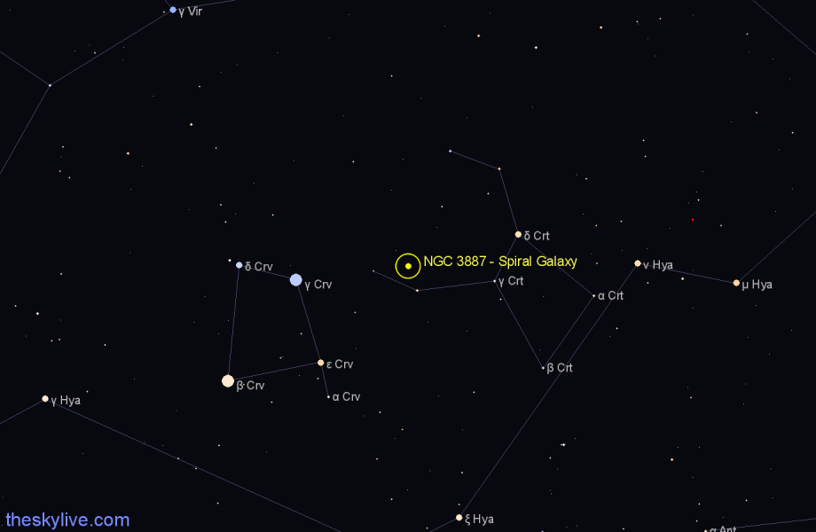 Finder chart NGC 3887 - Spiral Galaxy in Crater star