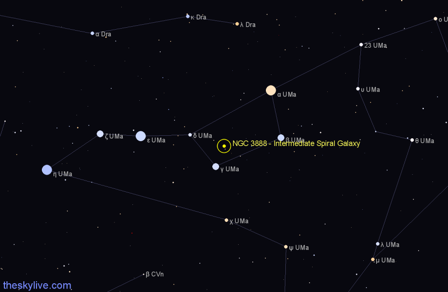 Finder chart NGC 3888 - Intermediate Spiral Galaxy in Ursa Major star