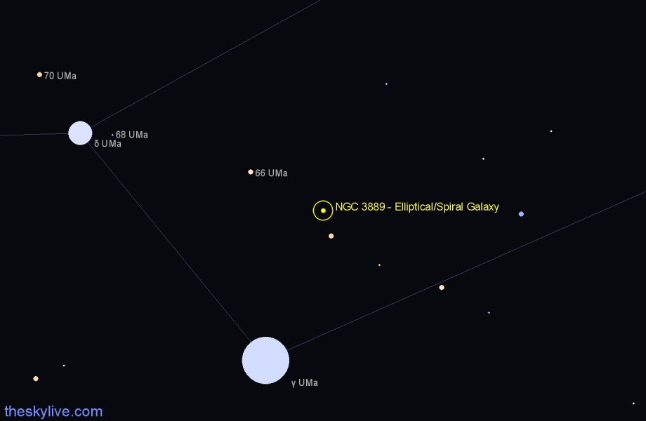 Finder chart NGC 3889 - Elliptical/Spiral Galaxy in Ursa Major star