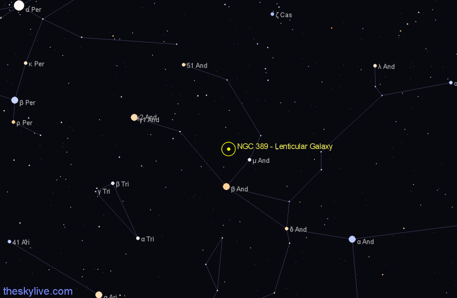 Finder chart NGC 389 - Lenticular Galaxy in Andromeda star