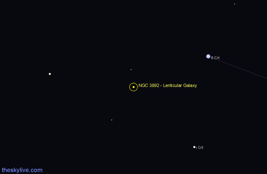 Finder chart NGC 3892 - Lenticular Galaxy in Crater star