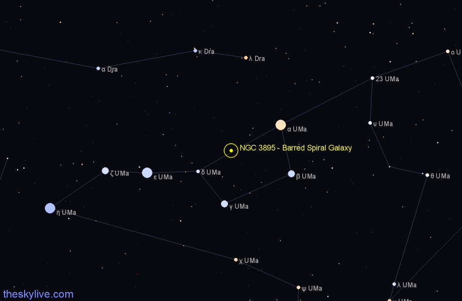 Finder chart NGC 3895 - Barred Spiral Galaxy in Ursa Major star