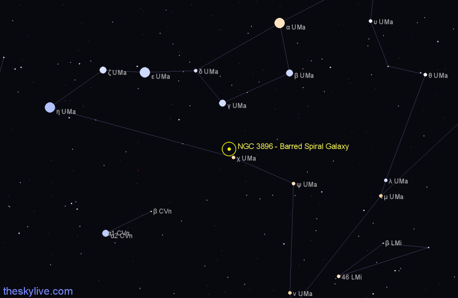 Finder chart NGC 3896 - Barred Spiral Galaxy in Ursa Major star