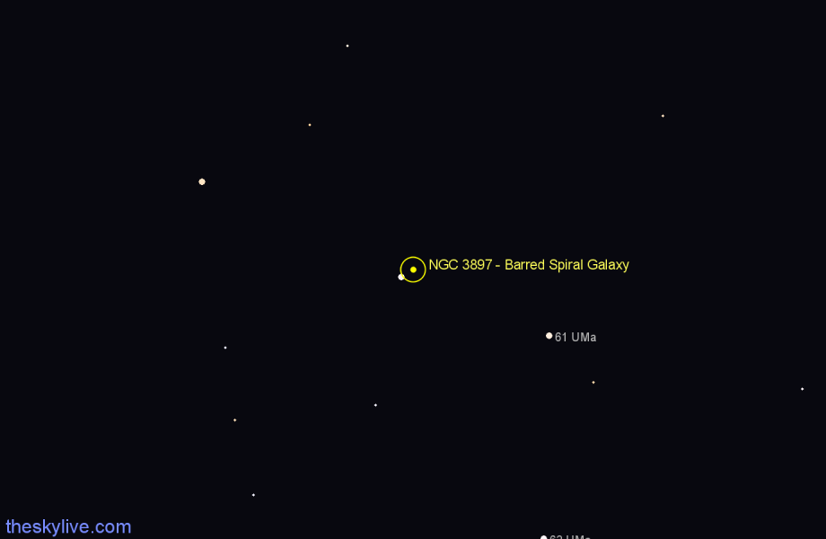 Finder chart NGC 3897 - Barred Spiral Galaxy in Ursa Major star