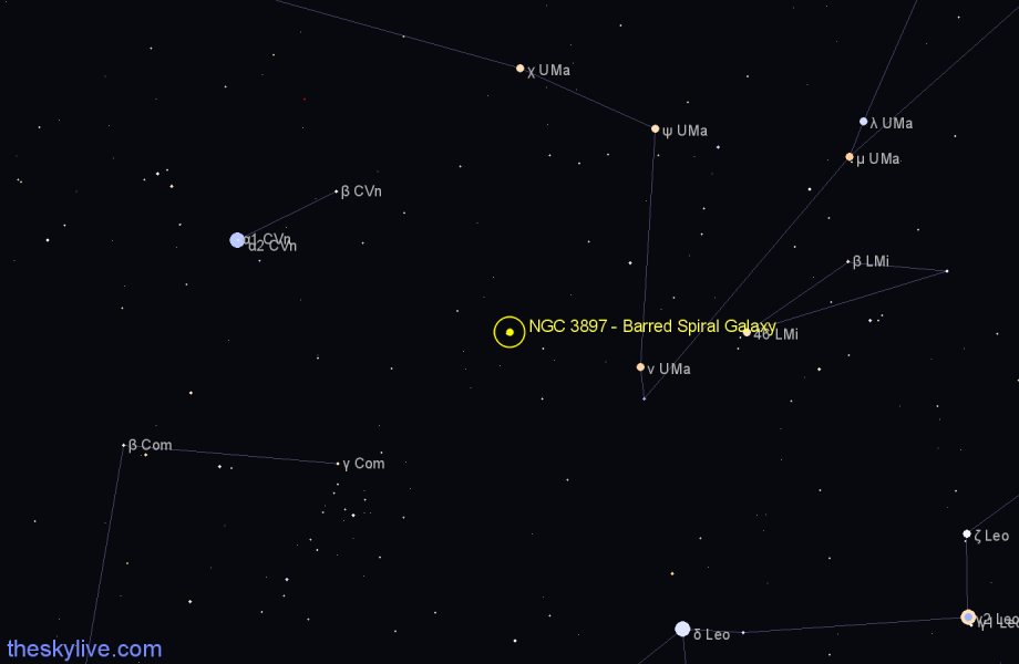 Finder chart NGC 3897 - Barred Spiral Galaxy in Ursa Major star