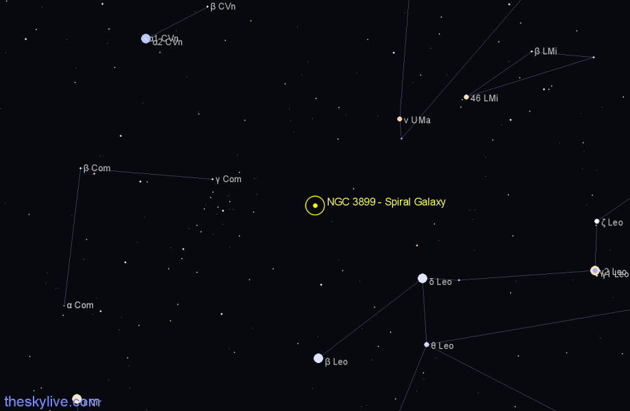 Finder chart NGC 3899 - Spiral Galaxy in Leo star