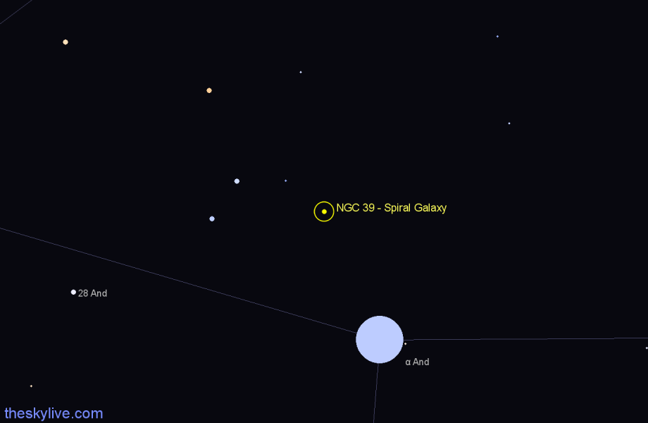 Finder chart NGC 39 - Spiral Galaxy in Andromeda star