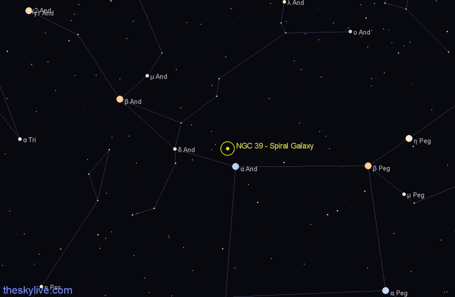 Finder chart NGC 39 - Spiral Galaxy in Andromeda star