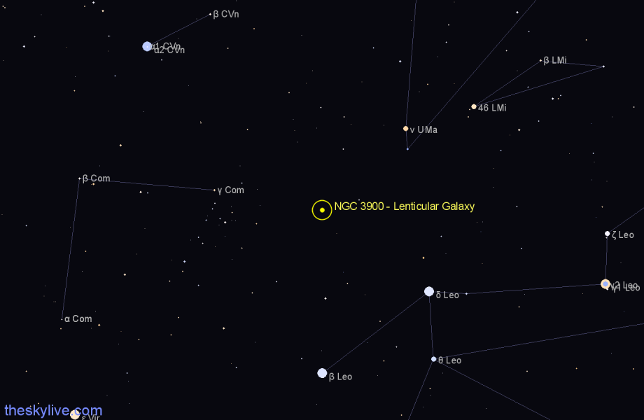 Finder chart NGC 3900 - Lenticular Galaxy in Leo star