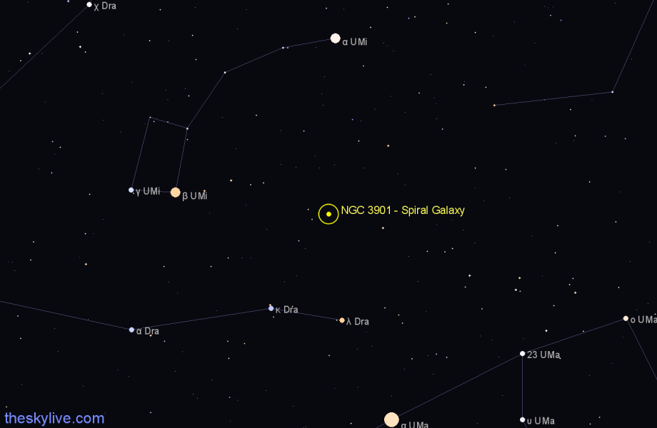 Finder chart NGC 3901 - Spiral Galaxy in Camelopardalis star