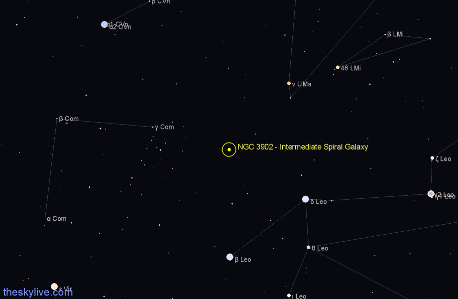 Finder chart NGC 3902 - Intermediate Spiral Galaxy in Leo star