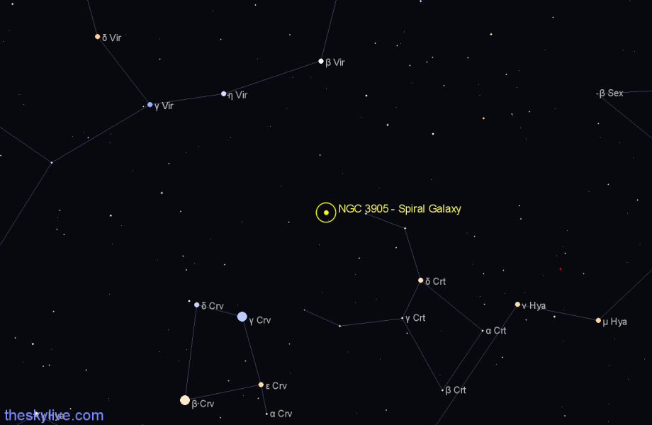 Finder chart NGC 3905 - Spiral Galaxy in Crater star