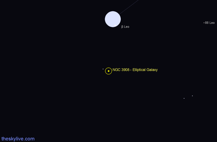 Finder chart NGC 3908 - Elliptical Galaxy in Leo star