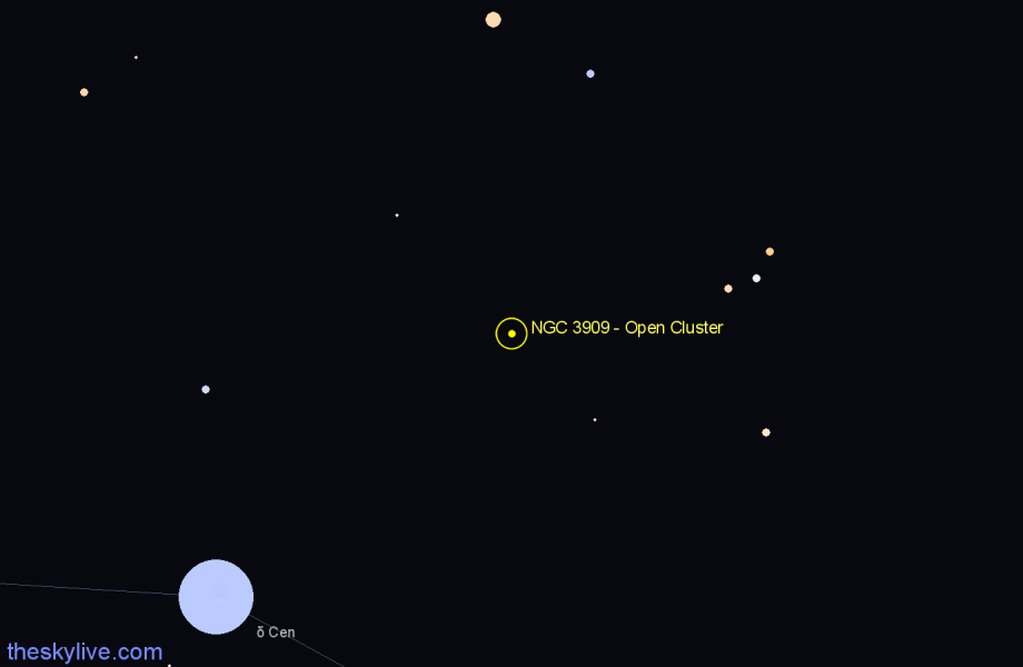 Finder chart NGC 3909 - Open Cluster in Centaurus star