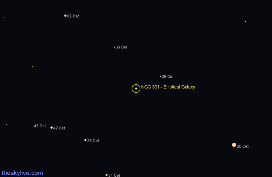 Finder chart NGC 391 - Elliptical Galaxy in Cetus star
