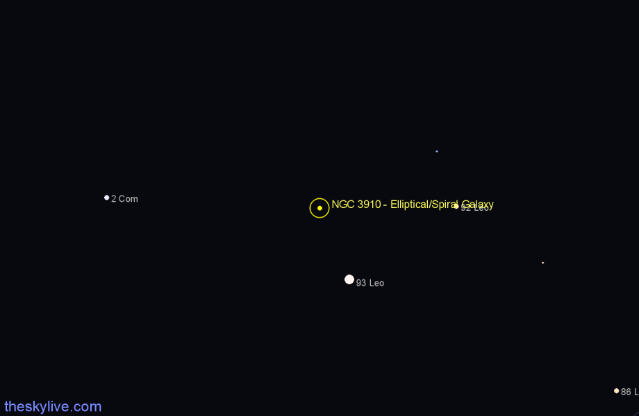 Finder chart NGC 3910 - Elliptical/Spiral Galaxy in Leo star