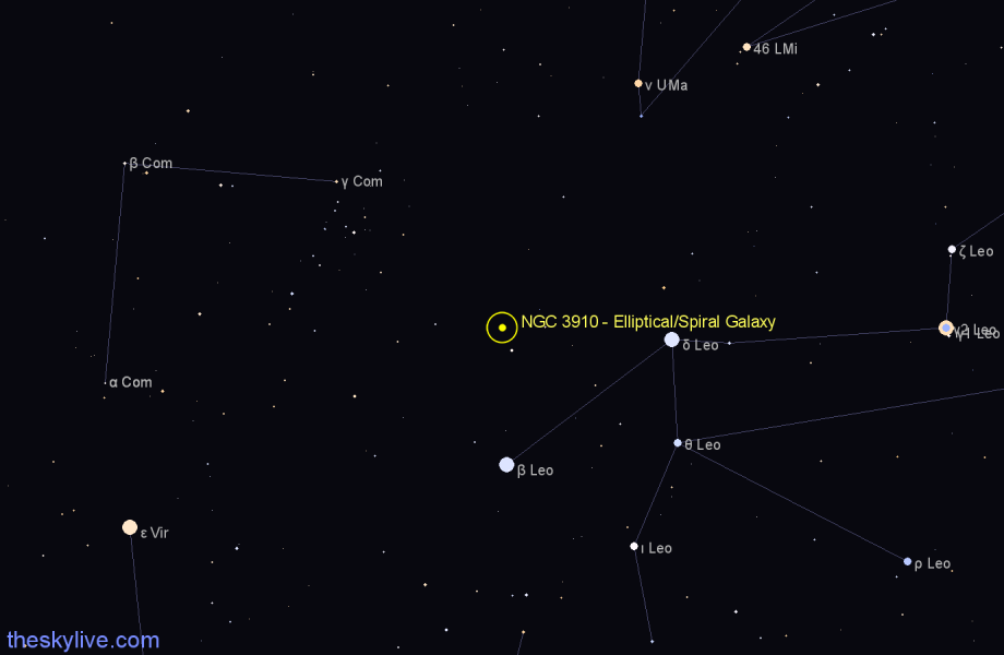 Finder chart NGC 3910 - Elliptical/Spiral Galaxy in Leo star