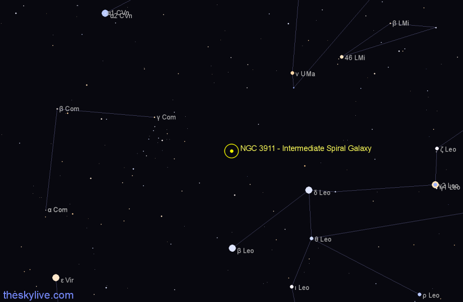 Finder chart NGC 3911 - Intermediate Spiral Galaxy in Leo star