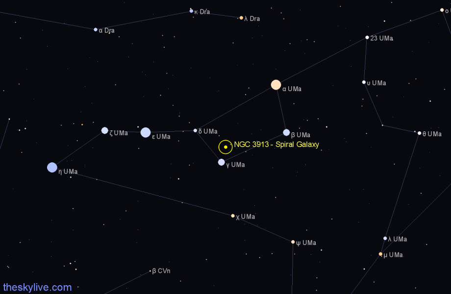 Finder chart NGC 3913 - Spiral Galaxy in Ursa Major star