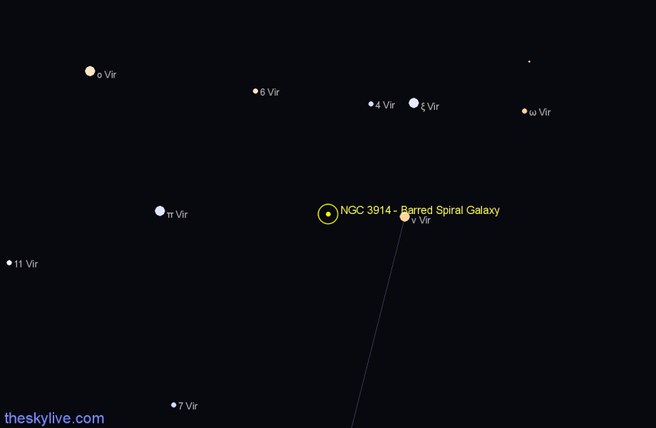 Finder chart NGC 3914 - Barred Spiral Galaxy in Virgo star