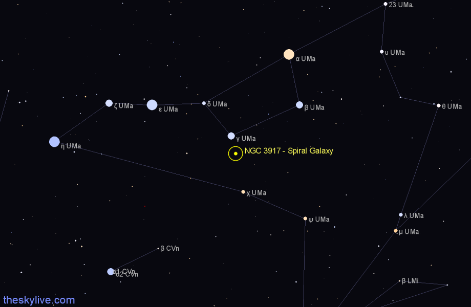 Finder chart NGC 3917 - Spiral Galaxy in Ursa Major star