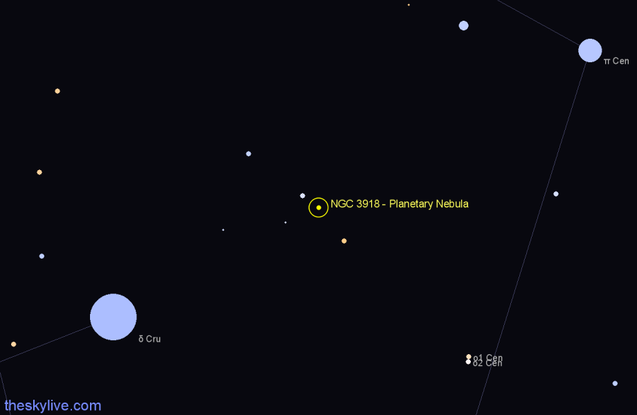 Finder chart NGC 3918 - Planetary Nebula in Centaurus star