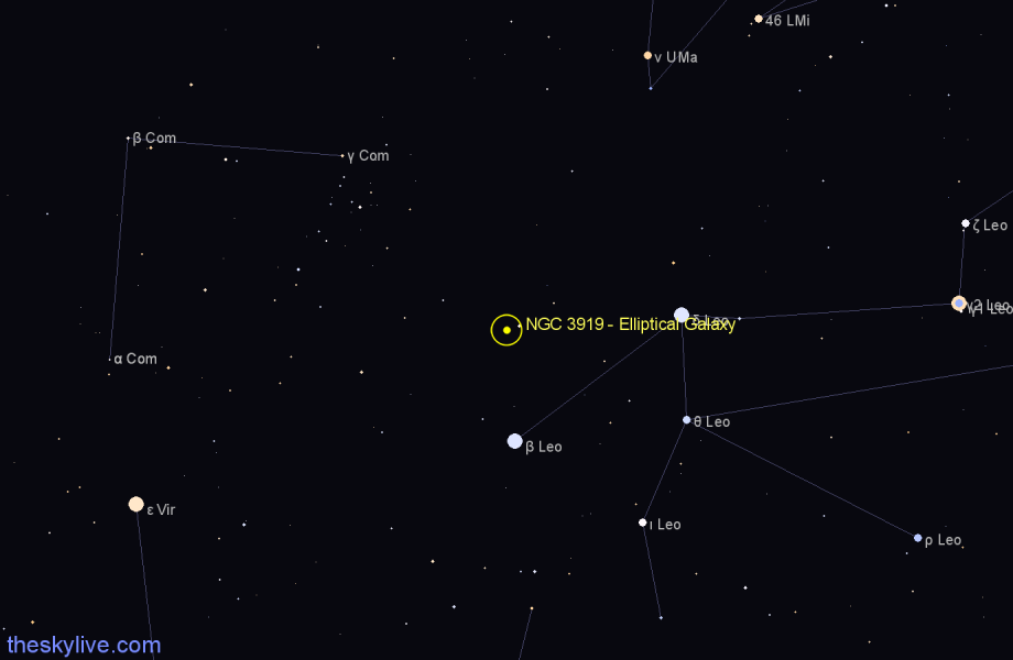 Finder chart NGC 3919 - Elliptical Galaxy in Leo star