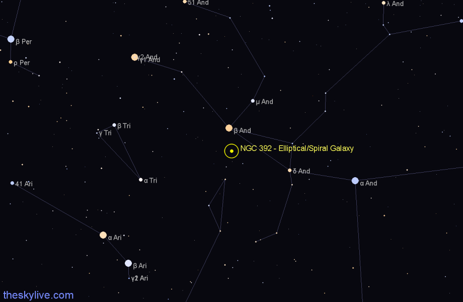 Finder chart NGC 392 - Elliptical/Spiral Galaxy in Pisces star