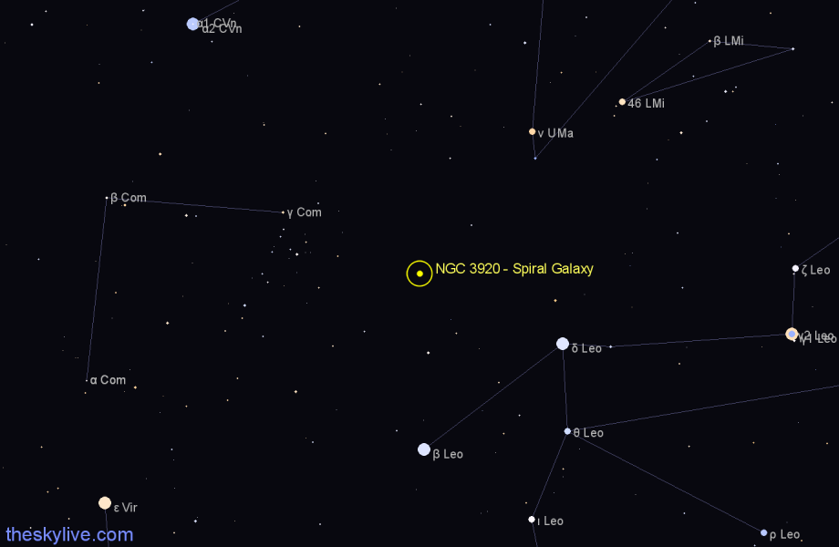 Finder chart NGC 3920 - Spiral Galaxy in Leo star