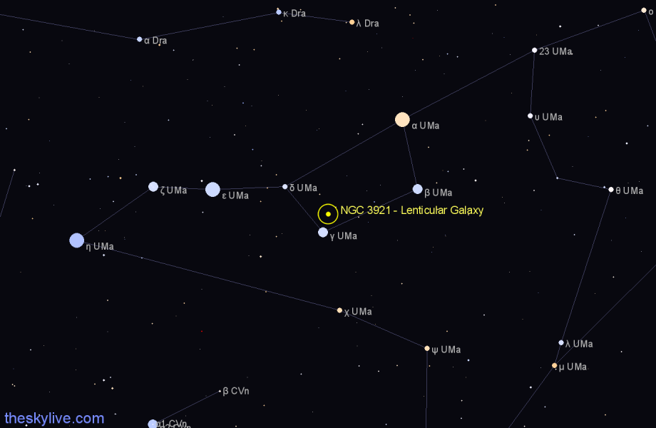 Finder chart NGC 3921 - Lenticular Galaxy in Ursa Major star