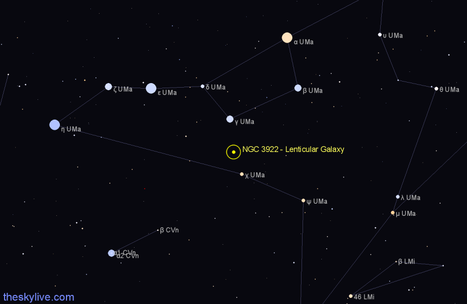 Finder chart NGC 3922 - Lenticular Galaxy in Ursa Major star