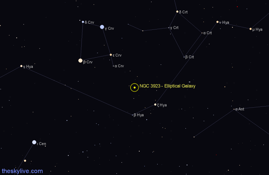 Finder chart NGC 3923 - Elliptical Galaxy in Hydra star