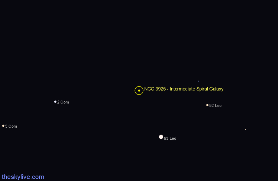 Finder chart NGC 3925 - Intermediate Spiral Galaxy in Leo star