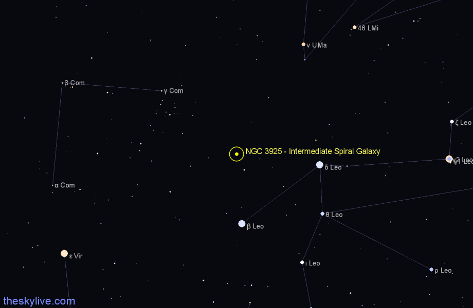 Finder chart NGC 3925 - Intermediate Spiral Galaxy in Leo star