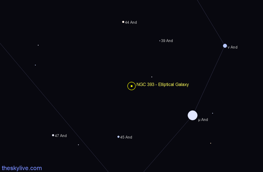 Finder chart NGC 393 - Elliptical Galaxy in Andromeda star