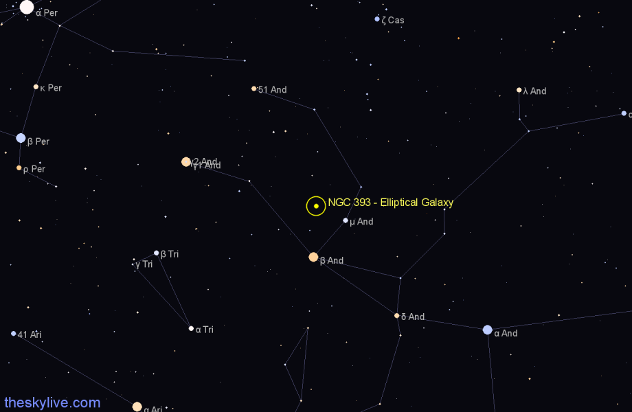 Finder chart NGC 393 - Elliptical Galaxy in Andromeda star