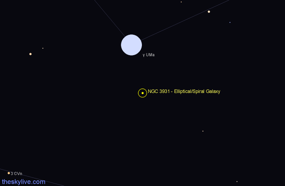 Finder chart NGC 3931 - Elliptical/Spiral Galaxy in Ursa Major star