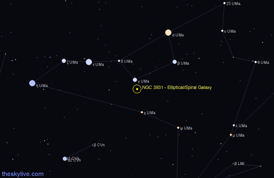 Finder chart NGC 3931 - Elliptical/Spiral Galaxy in Ursa Major star